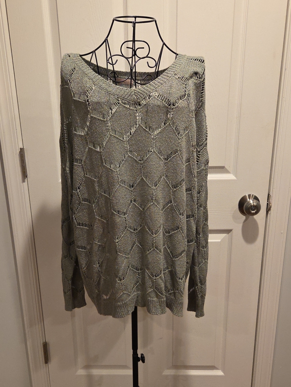 Ces Femme Sage Green Open-Knit Scoop Neck Sweater